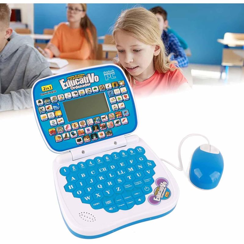 GENERICO - Mini Laptop Didáctico con Mouse Ingles - Español  Azul