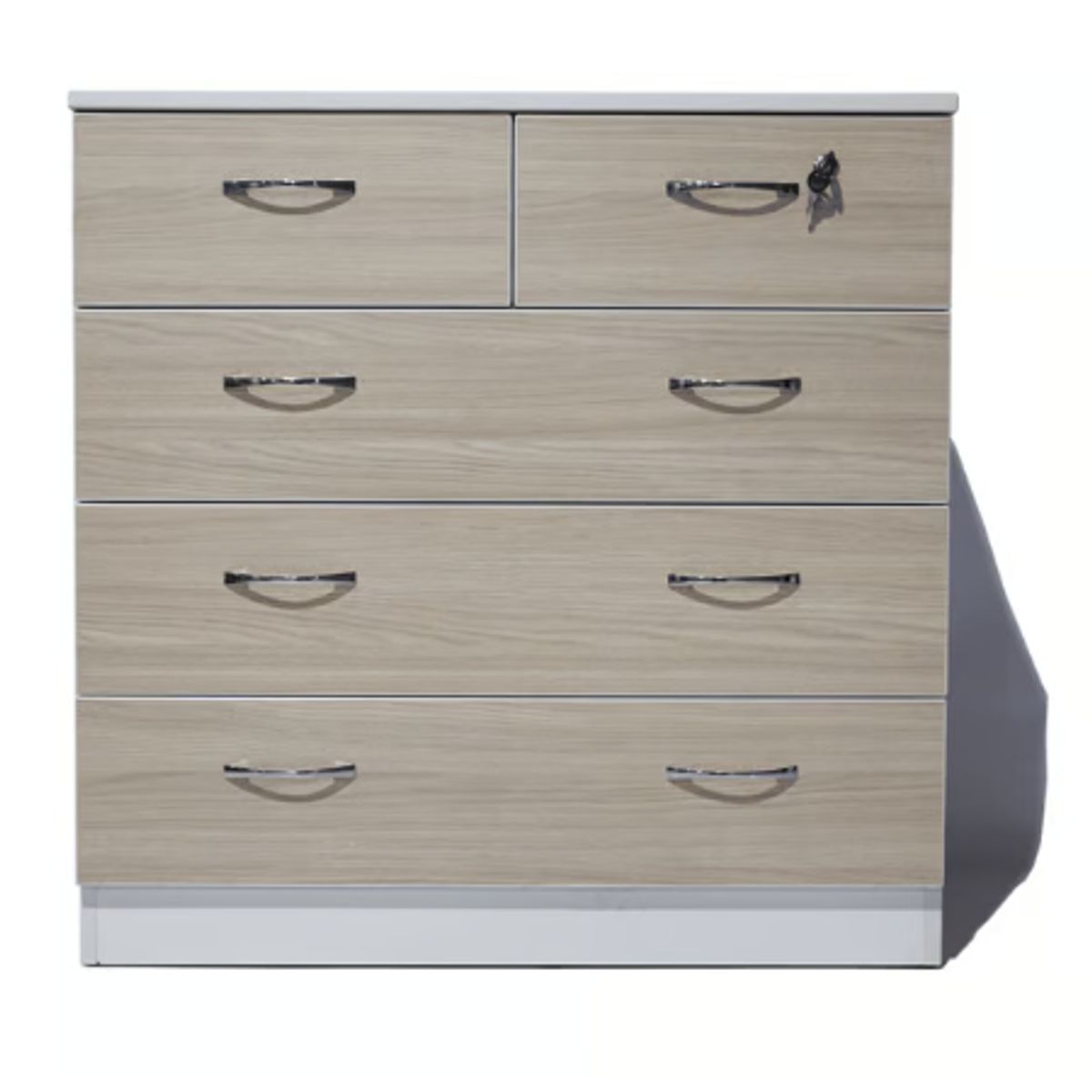 MUEBLES MACRUMO - Cómoda 90cm - 5 Cajones Arena con cajón con seguro - Armado