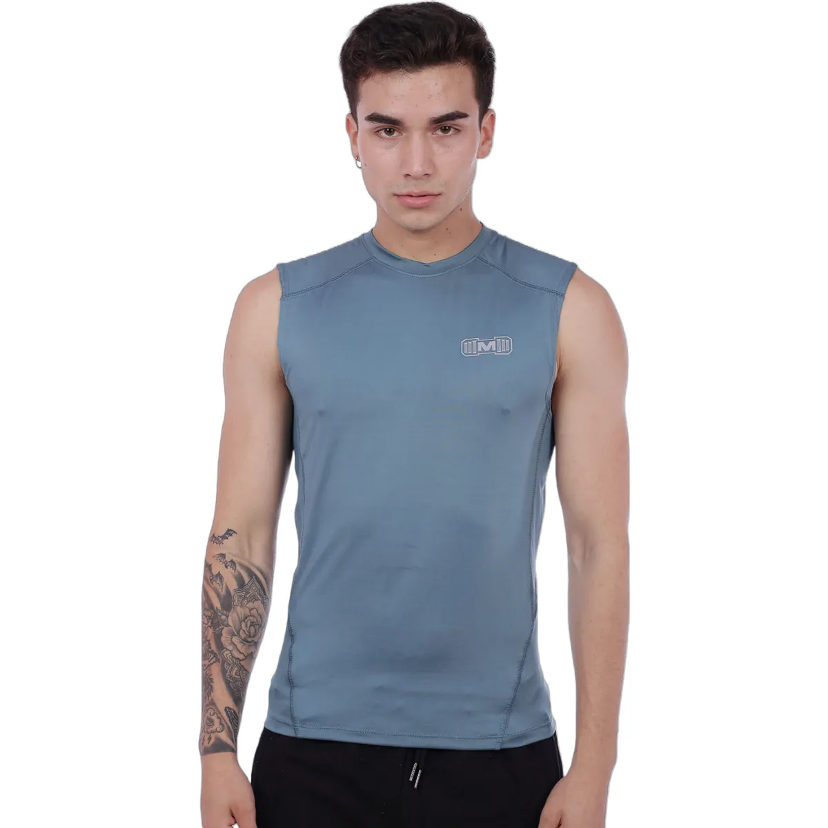 M MUSCLE MUSEUM - Polo Deportivo de Compresión Manga Cero Color Cemento para Hombres