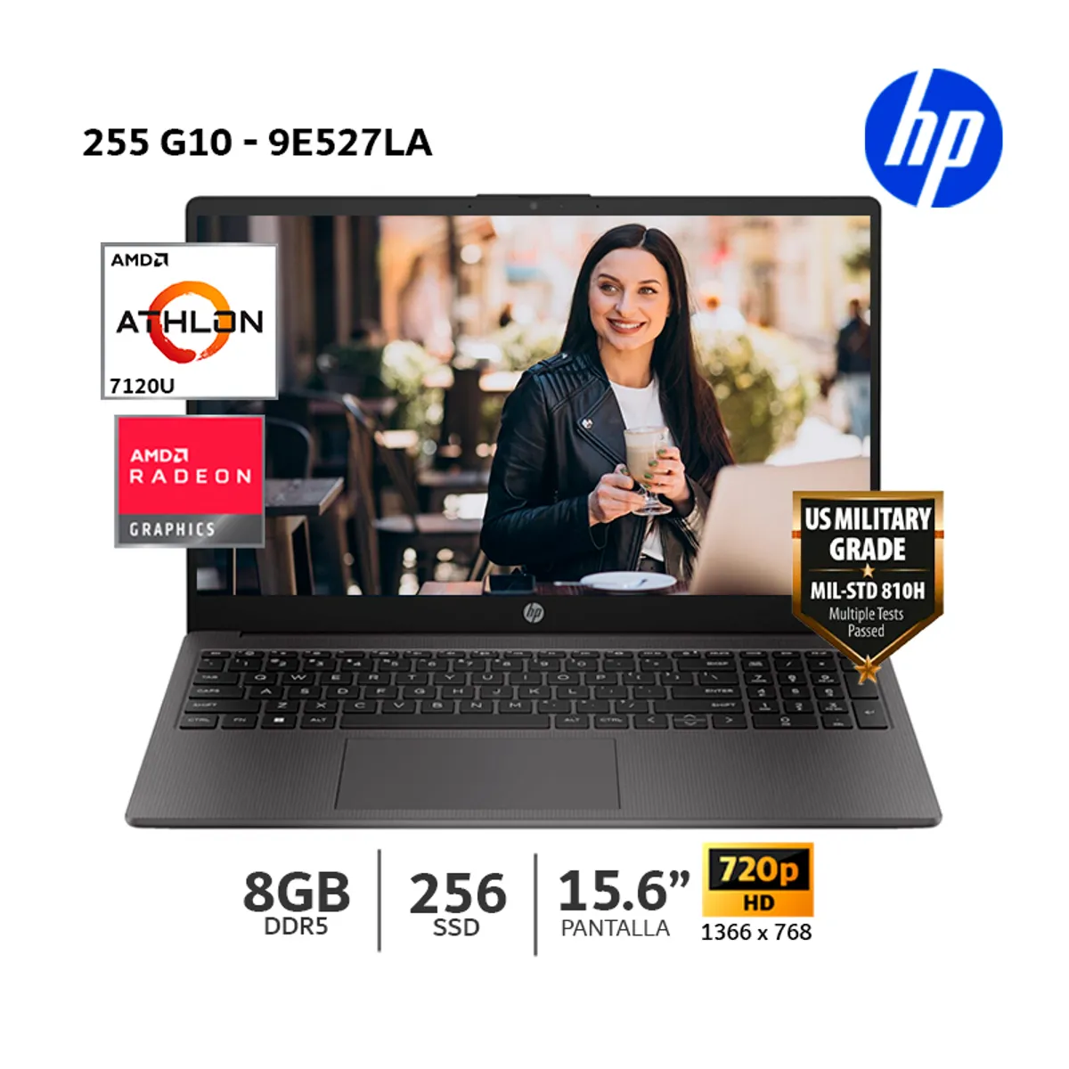 HP - Laptop HP 255 G10 AMD Athlon Silver 7120U-15.6″ HD-8Gb Ram DDR5-256Gb SSD-Windows-9E527LA