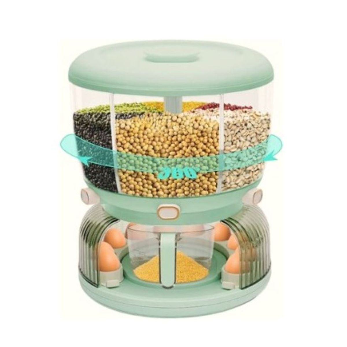 GENERICO - ORGANIZADOR DE MENESTRAS GIRATORIO 360° DE 6 COMPARTIMENTOS CON HUEVERA - VERDE