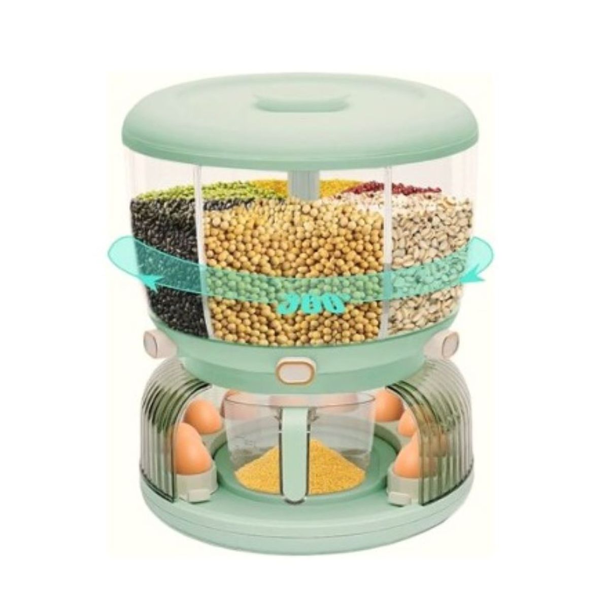 GENERICO - ORGANIZADOR DE MENESTRAS GIRATORIO 360° DE 6 COMPARTIMENTOS CON HUEVERA - VERDE