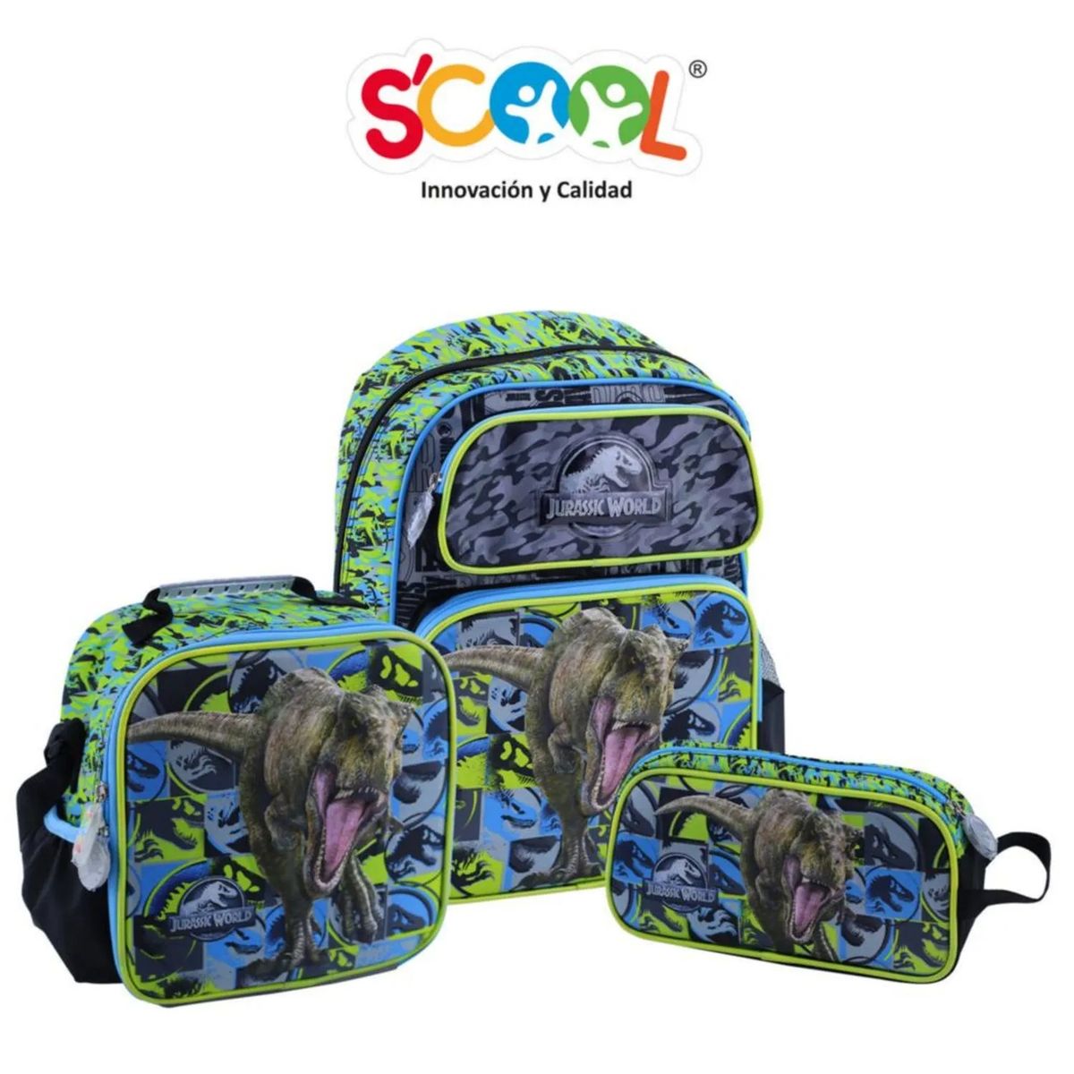 SCOOL - SET MOCHILA ESCOLAR SCOOL EVA 3D SATIN JURASSIC