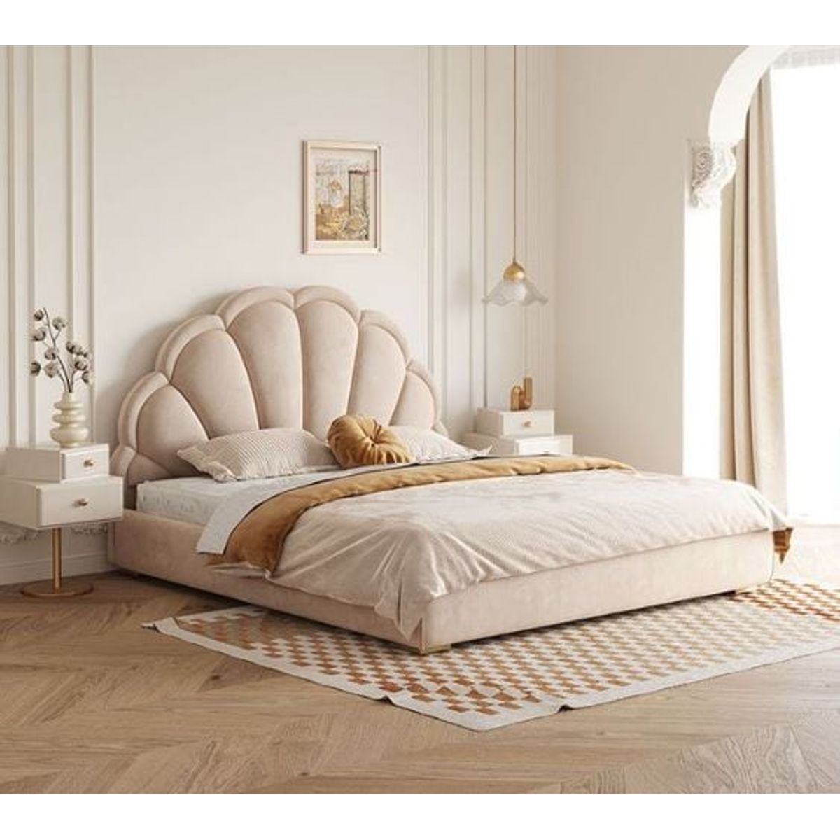 GENERICO - Cama Box Tarima + Cabecera Rosal Beige  King