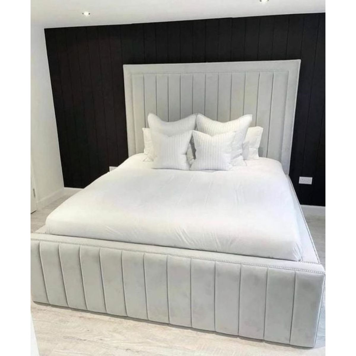 GENERICO - Cama Box Tarima + Cabecera Panel  Gris 1.5 plazas