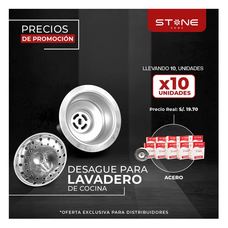 STONE - PACK DE 10 UNIDADES DE DESAGUE PARA LAVADERO (ACERO) STONE