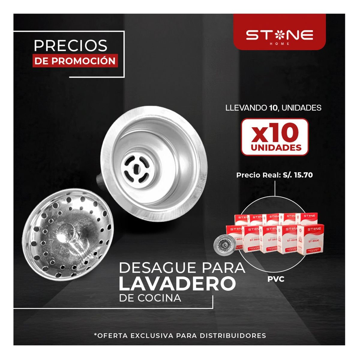 STONE - PACK DE 10 UNIDADES DE DESAGUE PARA LAVADERO STONE