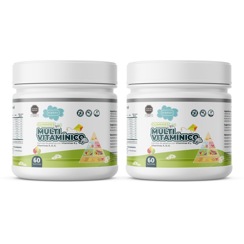 NIBRAY - Multivitamínico B1 B2 B6 B9 B12 A D C y E Pack 2 Frascos Nibray Kids