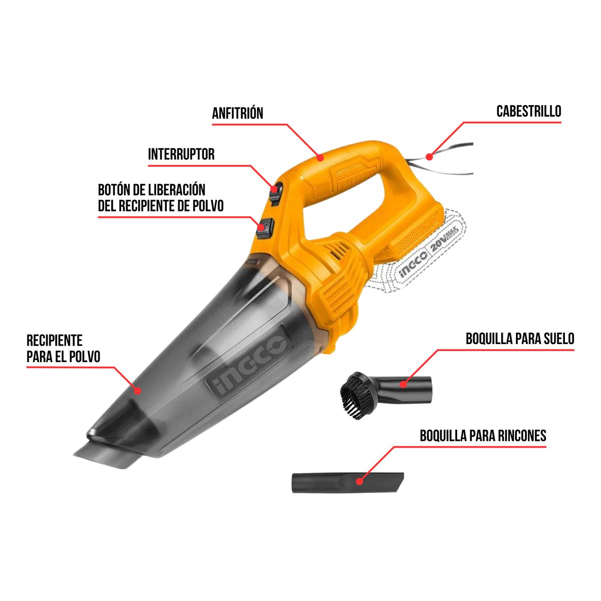 INGCO TOOLS - Aspiradora 0.5 litros 20v + 2 baterias 2ah y cargador Ingco