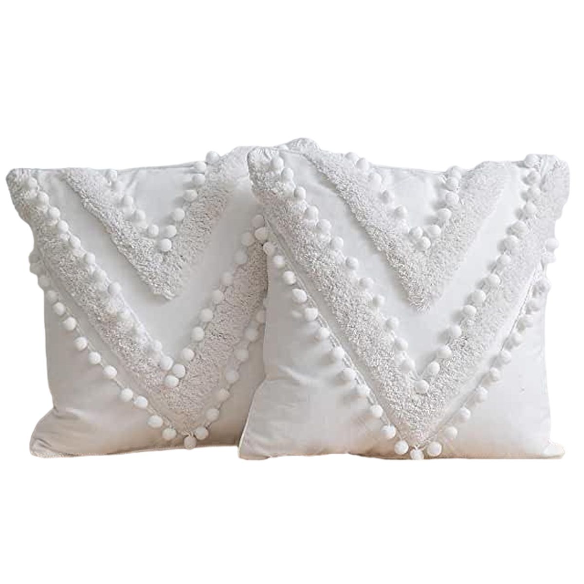 GENERICO - Set De 02 Fundas Fiesta De Pompones Cuadrado Nórdico - Perla