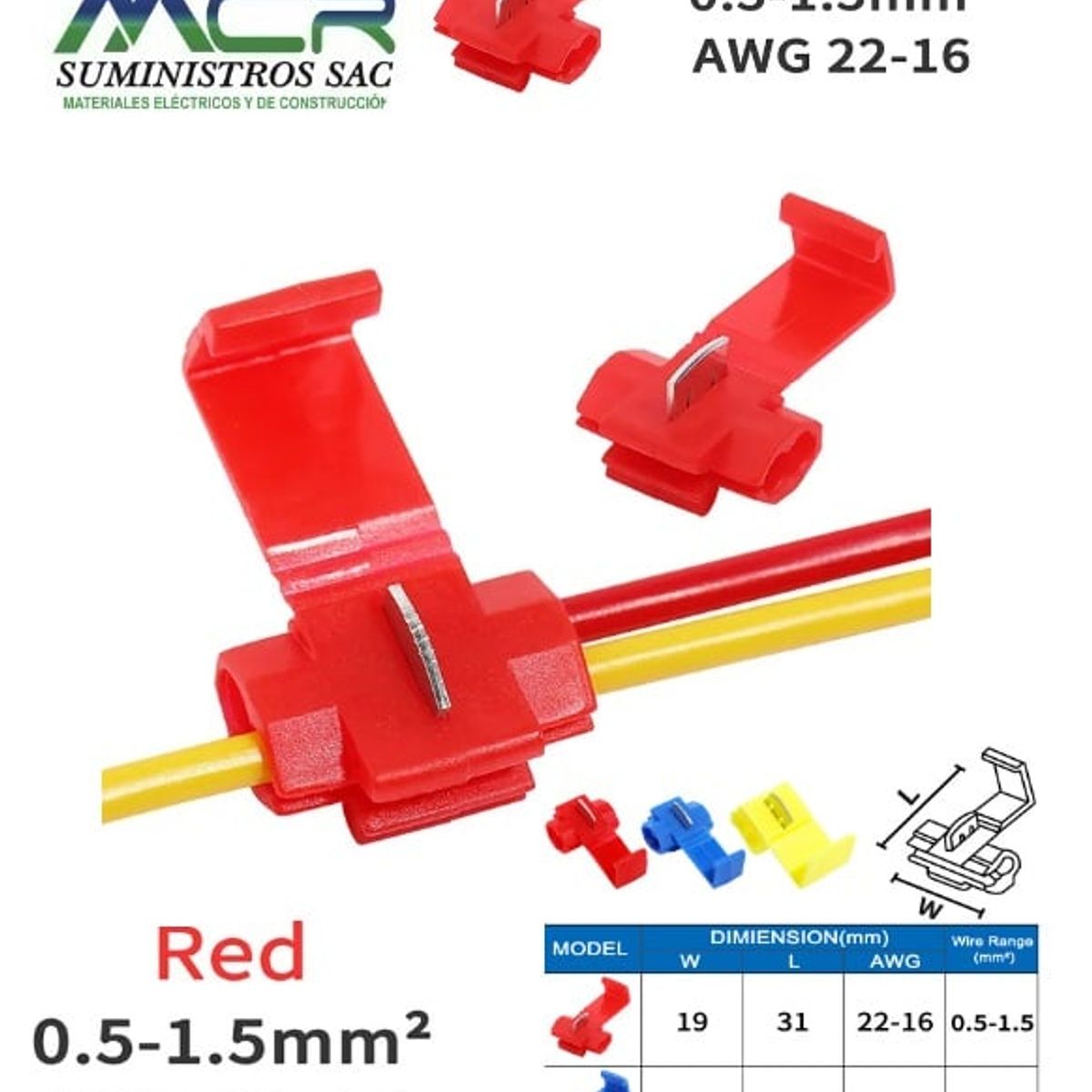 IMPORTADO MC - TERMINAL DE DERIVACION PARA CABLE 22AWG A 16AWG - 0.34 A 1.5MM ROJO