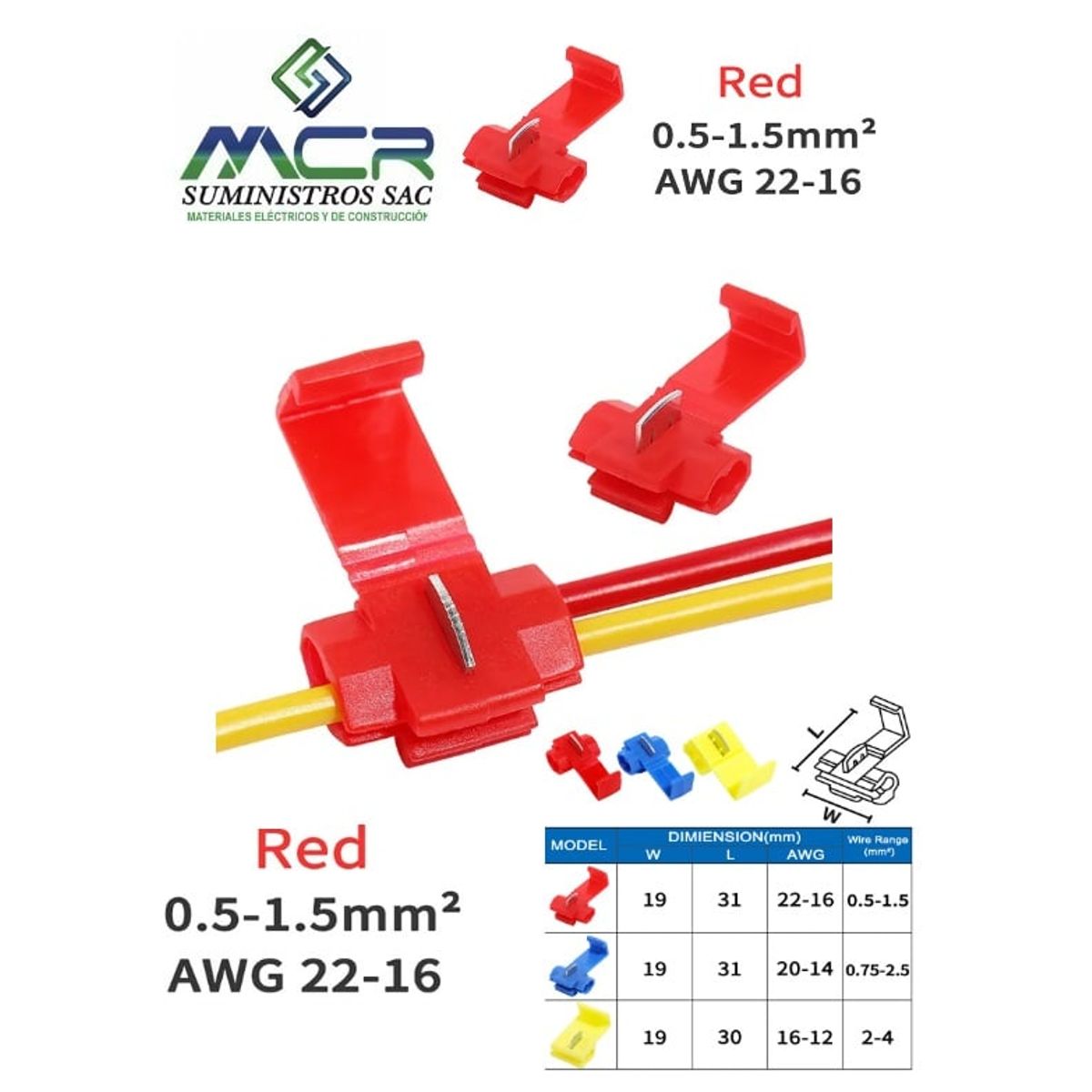 IMPORTADO MC - TERMINAL DE DERIVACION PARA CABLE 22AWG A 16AWG - 0.34 A 1.5MM ROJO