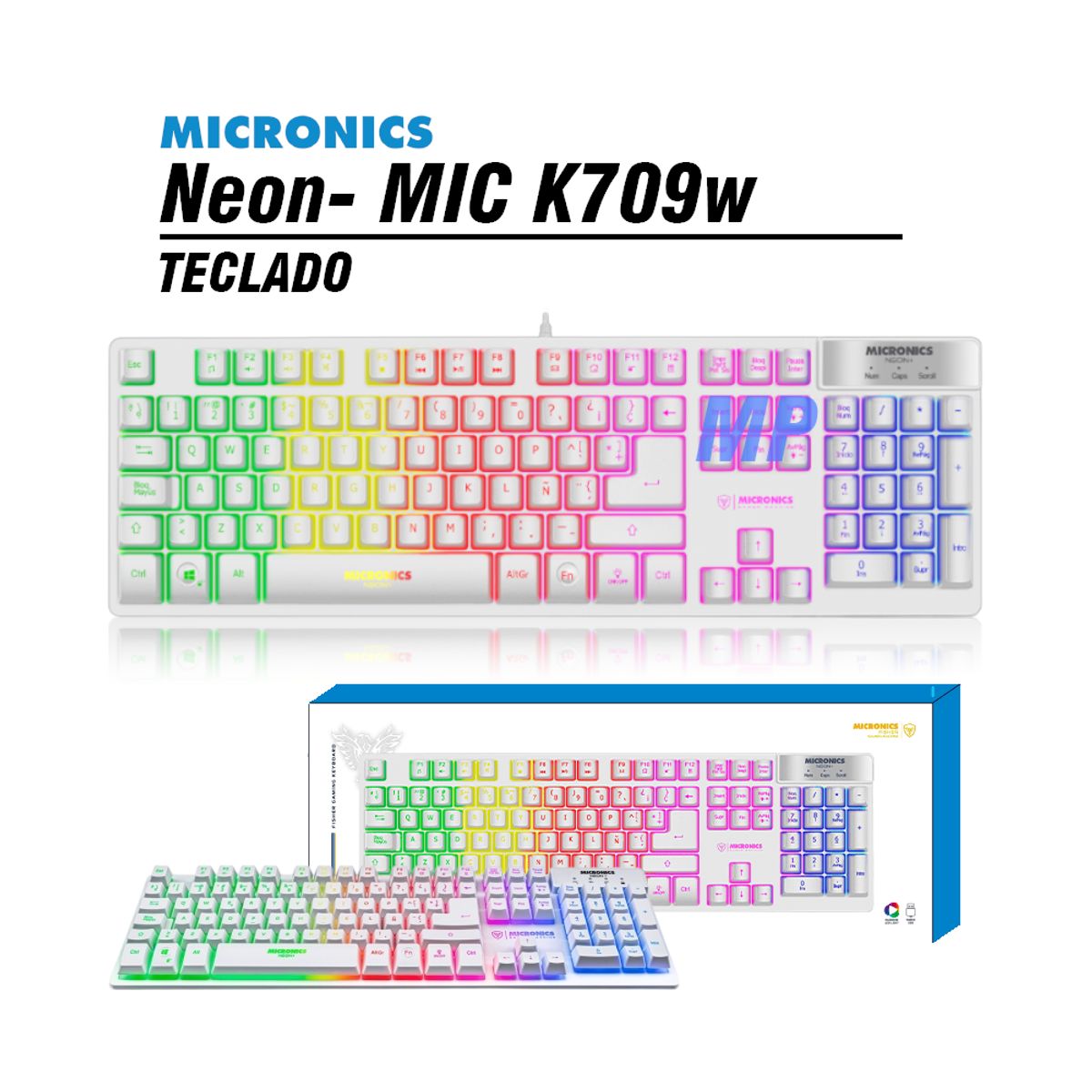 MICRONICS - TECLADO GAMER MICRONICS NEON MIC K709W BLANCO