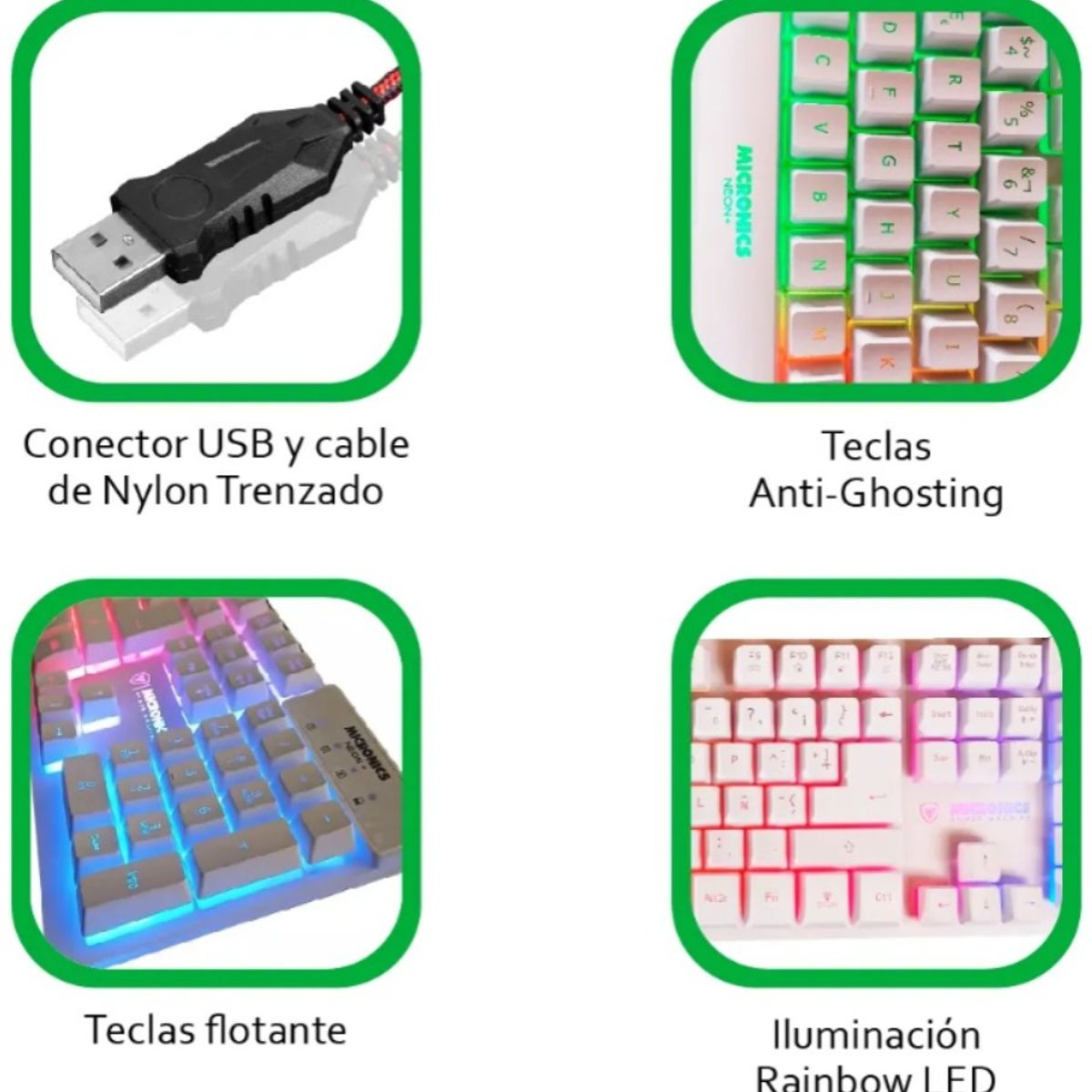 MICRONICS - TECLADO GAMER MICRONICS NEON MIC K709W BLANCO