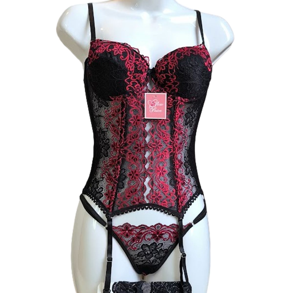 GENERICO - CORSET DE ENCAJE PORTALIGAS LENCERIA BUSTIER