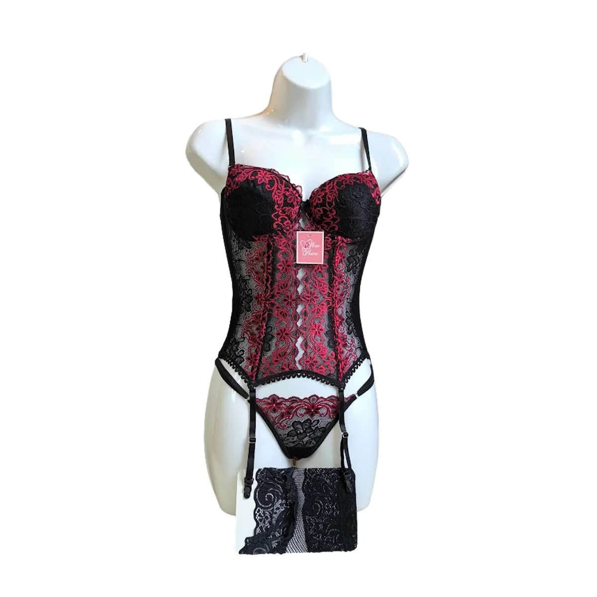 GENERICO - CORSET DE ENCAJE PORTALIGAS LENCERIA BUSTIER