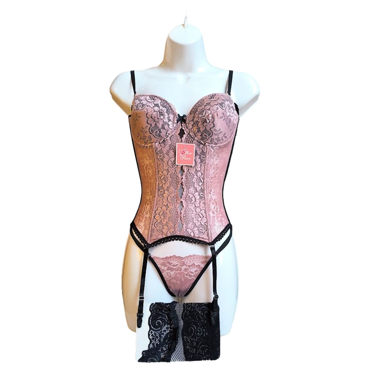 GENERICO - CORSET DE ENCAJE PORTALIGAS LENCERIA BUSTIER