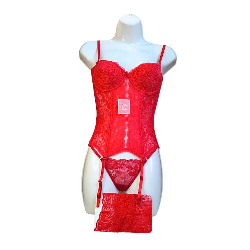 GENERICO - CORSET DE ENCAJE PORTALIGAS LENCERIA BUSTIER
