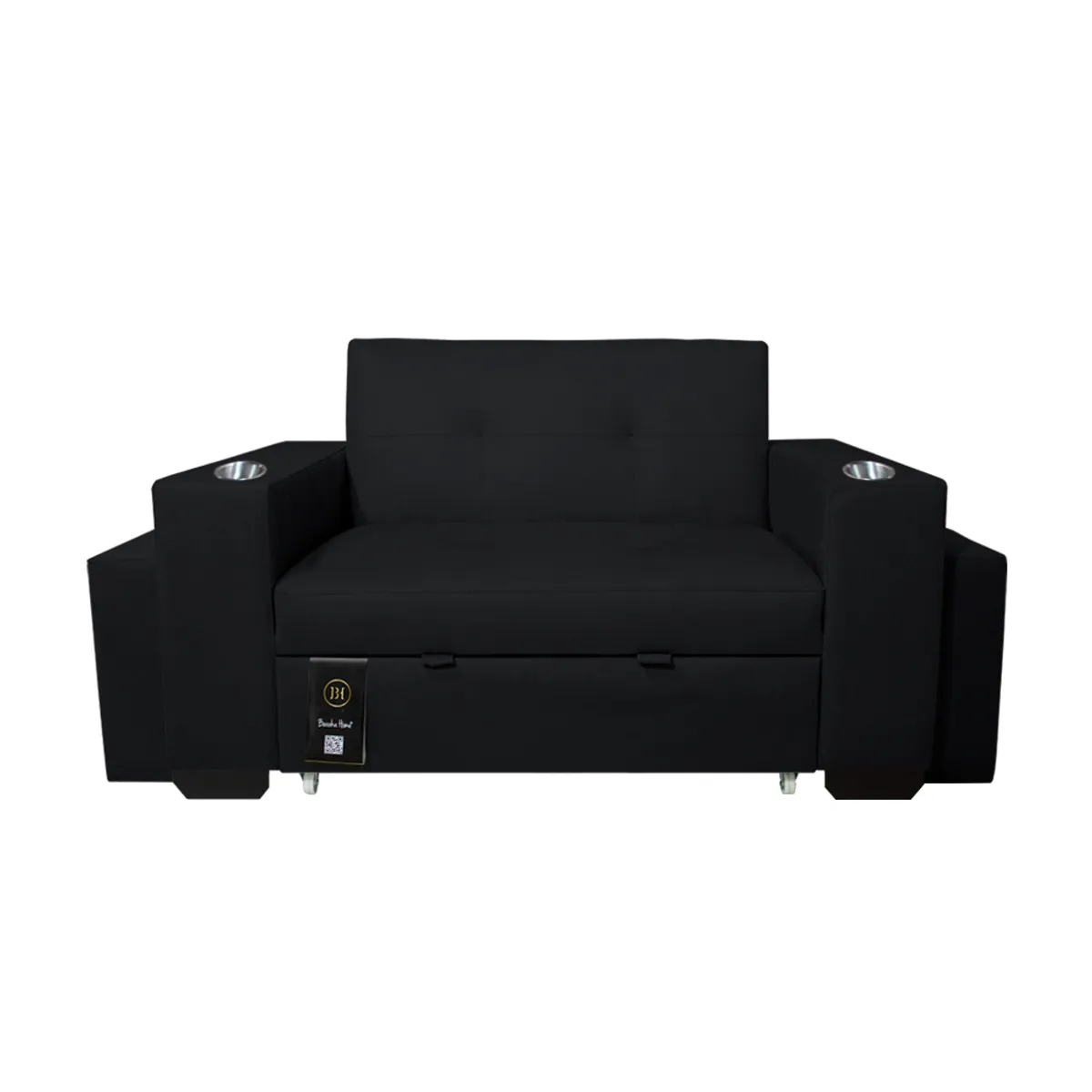 BARAKA HOME - Sofá Cama Madison 1 Plz con Portavaso + Puff - Negro