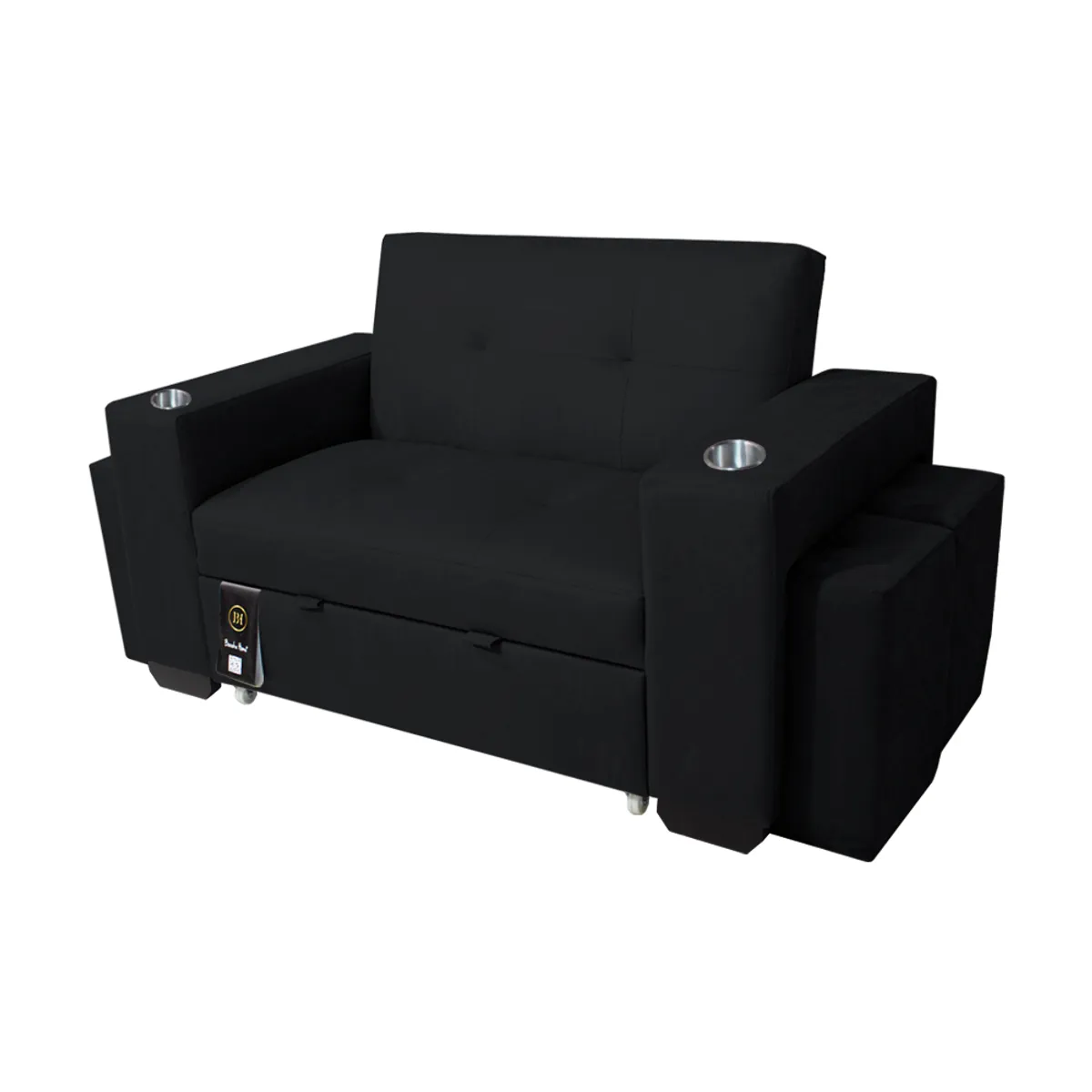 BARAKA HOME - Sofá Cama Madison 1 Plz con Portavaso + Puff - Negro