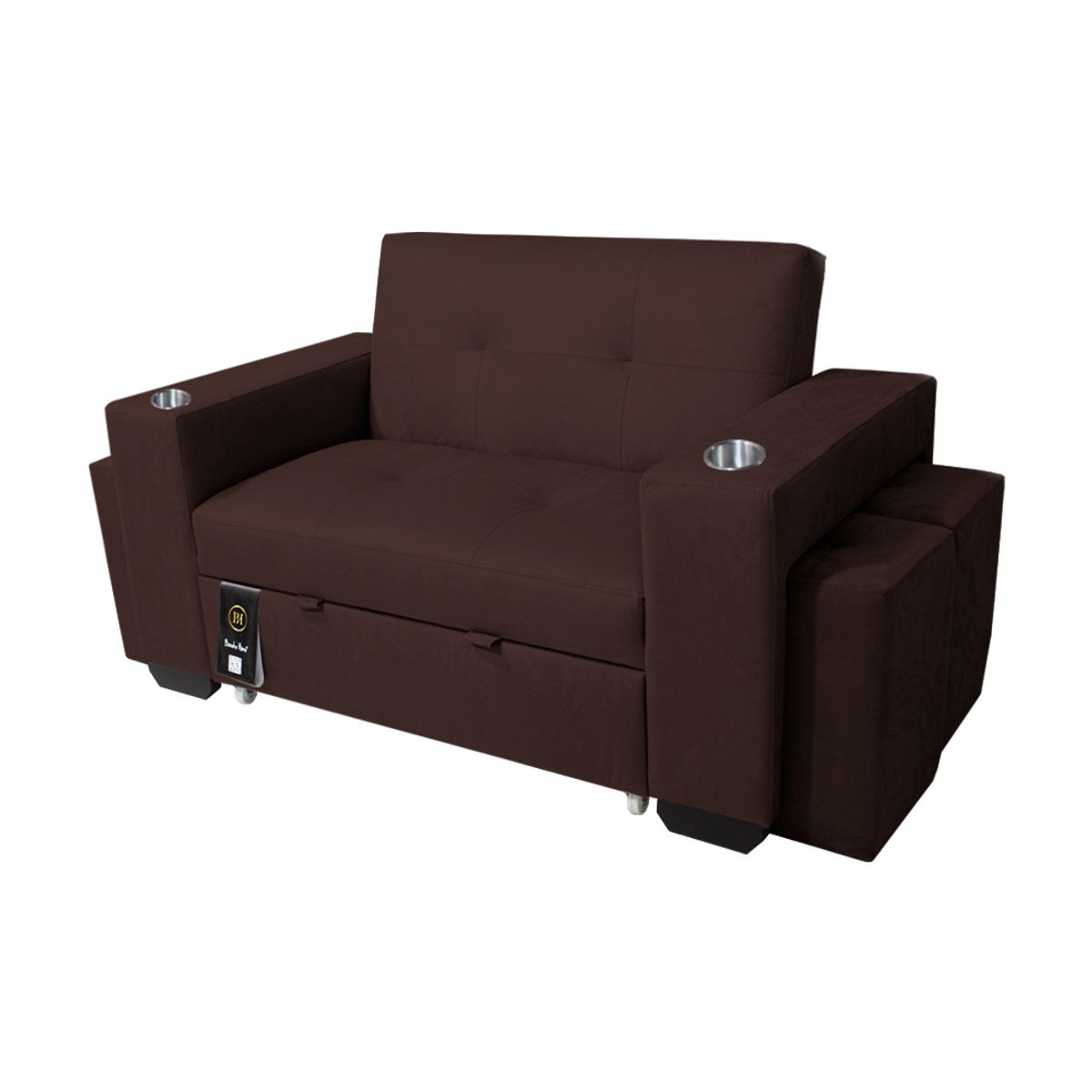 BARAKA HOME - Sofá Cama Madison 1 Plz con Portavaso + Puff - Chocolate