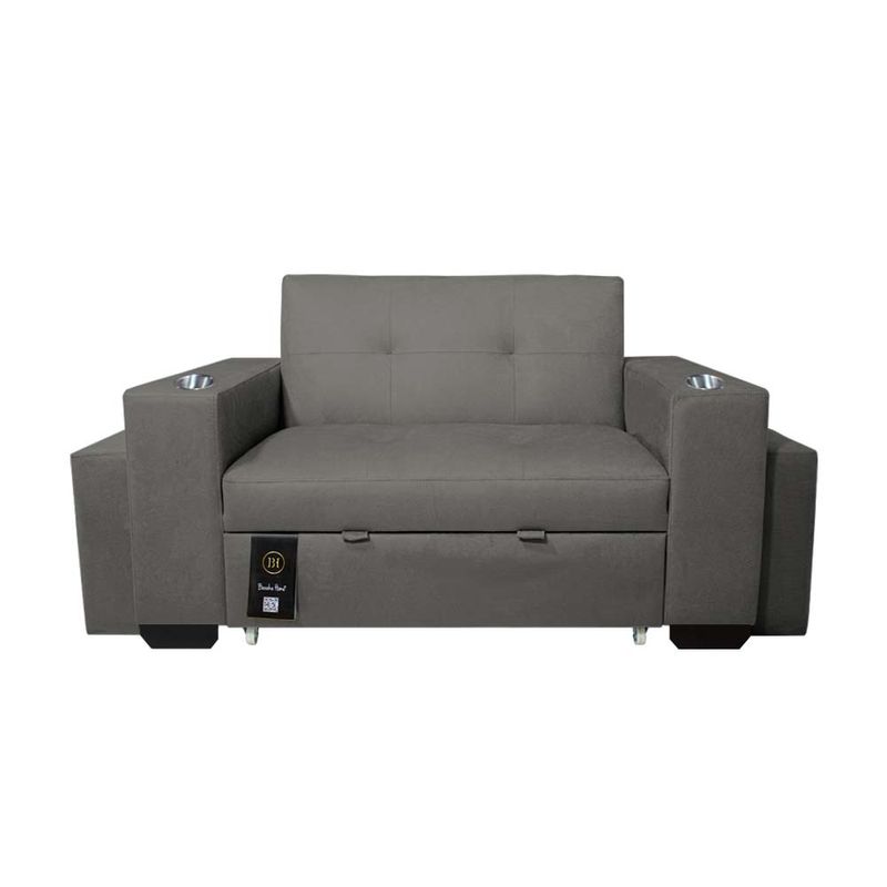 BARAKA HOME - Sofá Cama Madison 1 Plz con Portavaso + Puff - Gris Oscuro