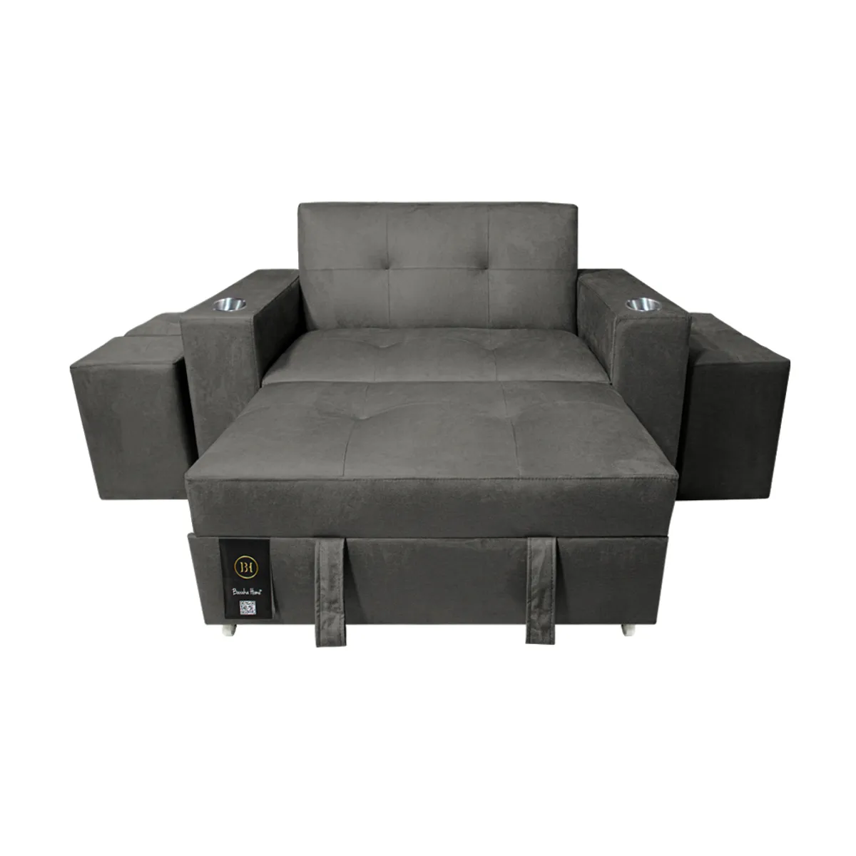 BARAKA HOME - Sofá Cama Madison 1 Plz con Portavaso + Puff - Gris Oscuro