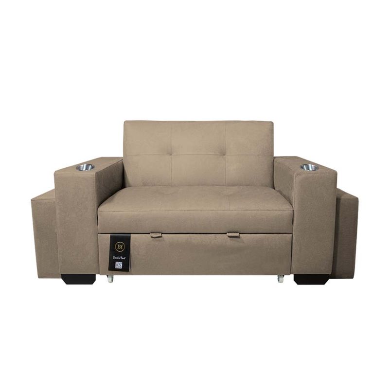 BARAKA HOME - Sofá Cama Madison 1 Plz con Portavaso + Puff - Beige Claro