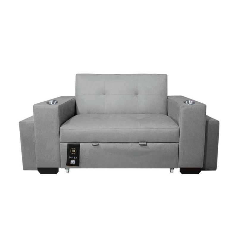 BARAKA HOME - Sofá Cama Madison 1 Plz con Portavaso + Puff - Gris Claro