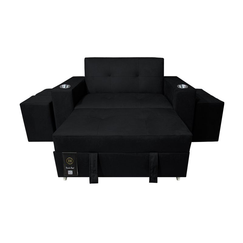 BARAKA HOME - Sofá Cama Madison 1.5 Plz con Portavaso + Puff - Negro