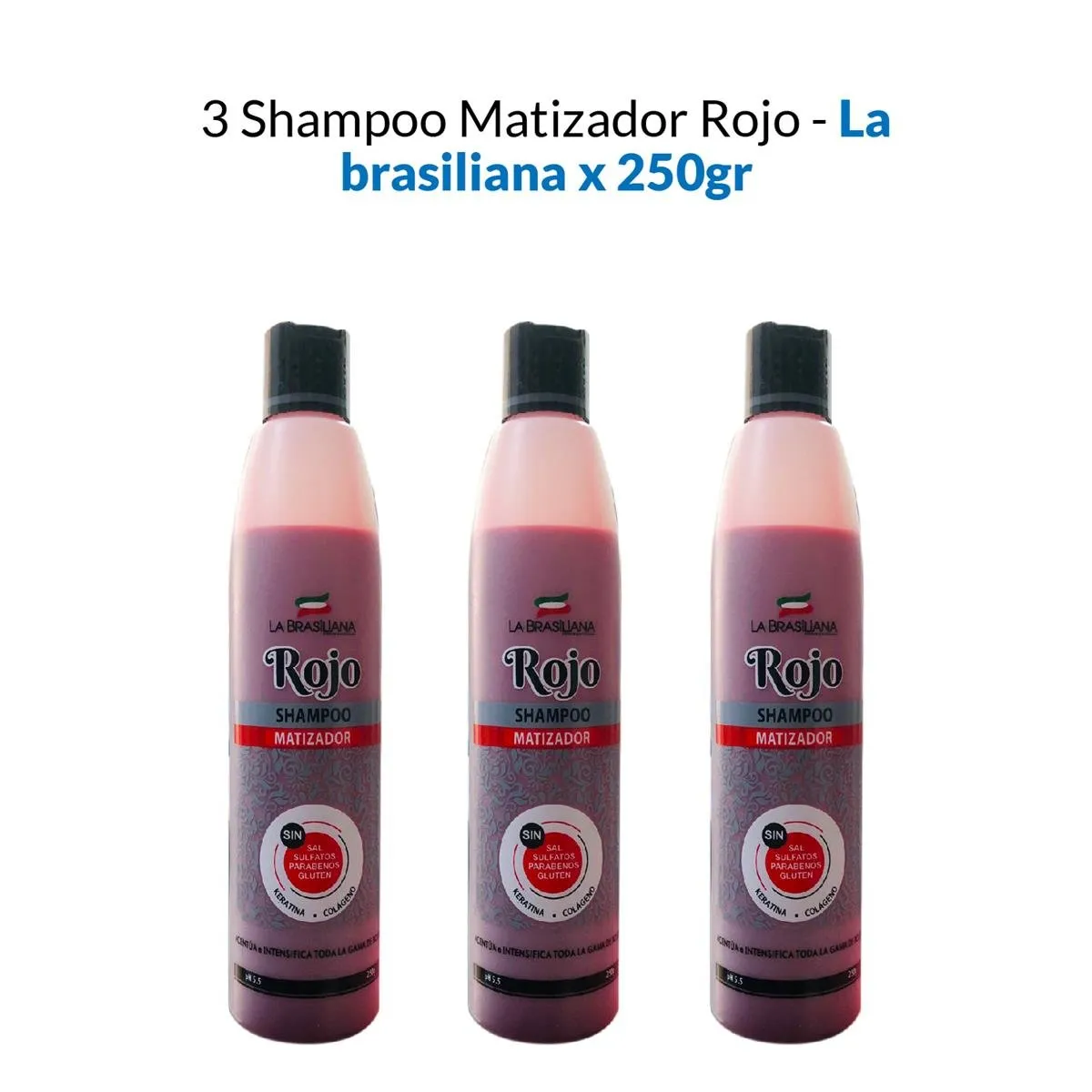 LA BRASILIANA - Shampoo Matizador Rojo La Brasiliana 250Gr 3 Unidades