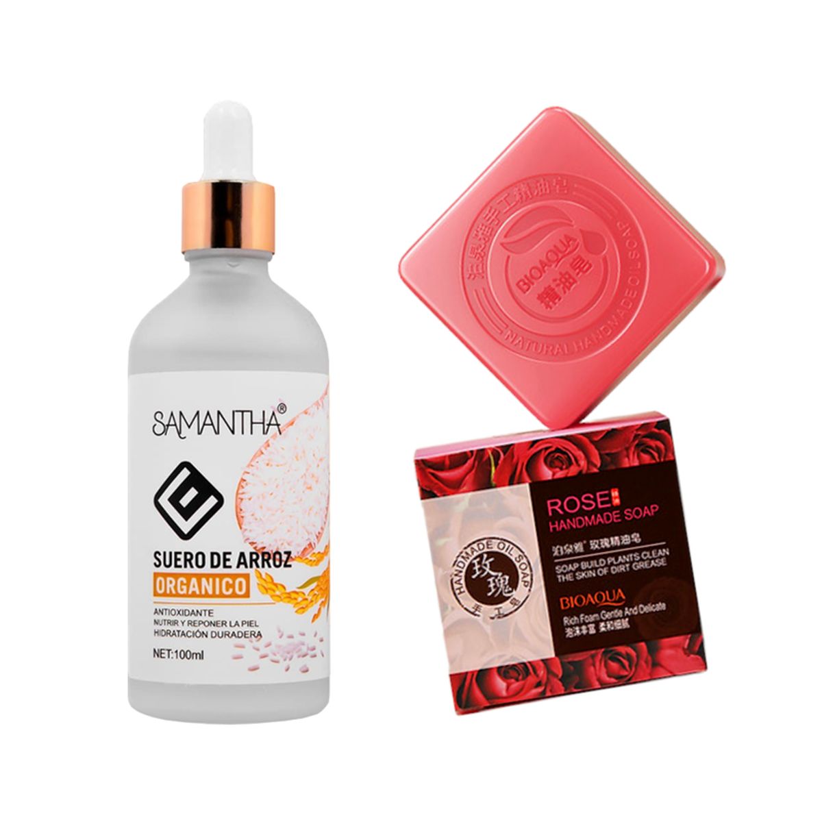 GENERICO - Serum Facial Extracto de Arroz +Jabón Natural Rosas Antiacne