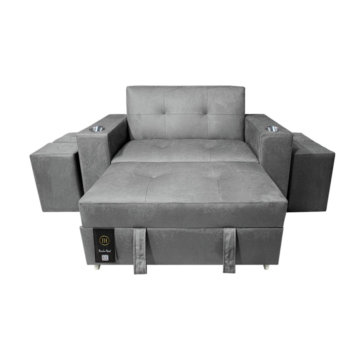 BARAKA HOME - Sofá Cama Madison 1.5 Plz con Portavaso + Puff - Gris Claro