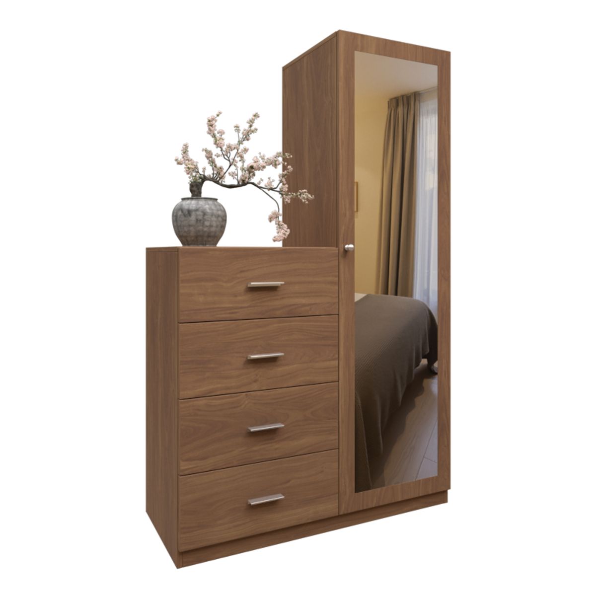 MUEBLES MACRUMO - Ropero de 4 cajones + espejo 110cm - Color Pignetto