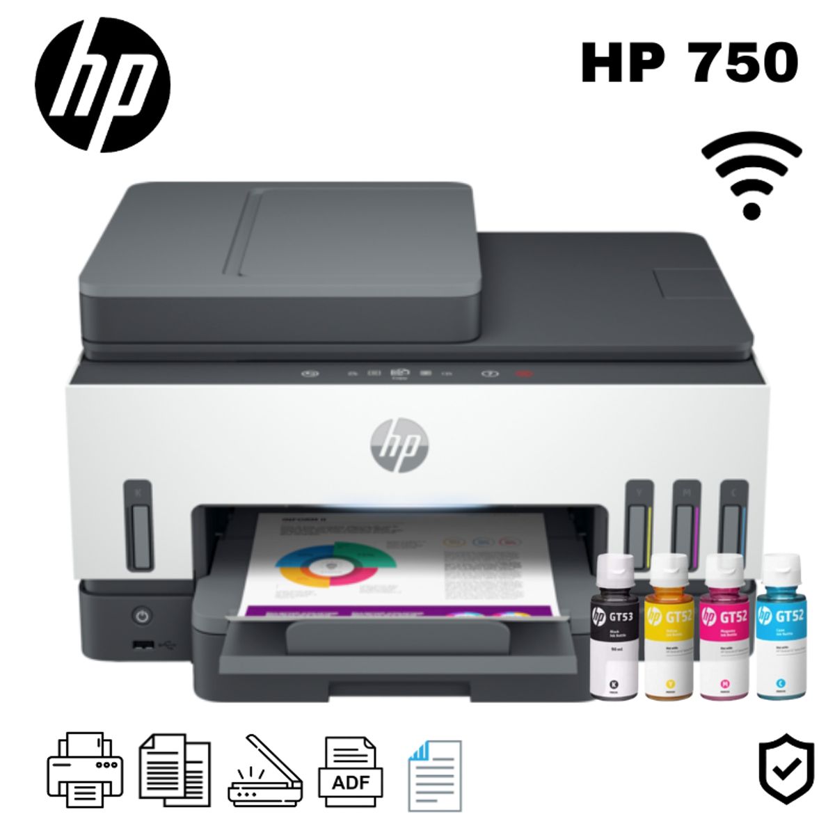 HP - Impresora Multifuncional HP Smart Tank 750 Wifi Duplex ADF