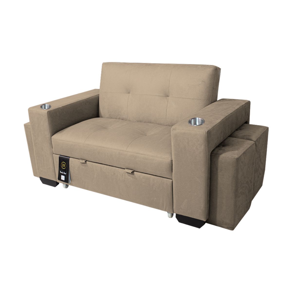 BARAKA HOME - Sofá Cama Madison 1.5 Plz con Portavaso + Puff - Beige Claro