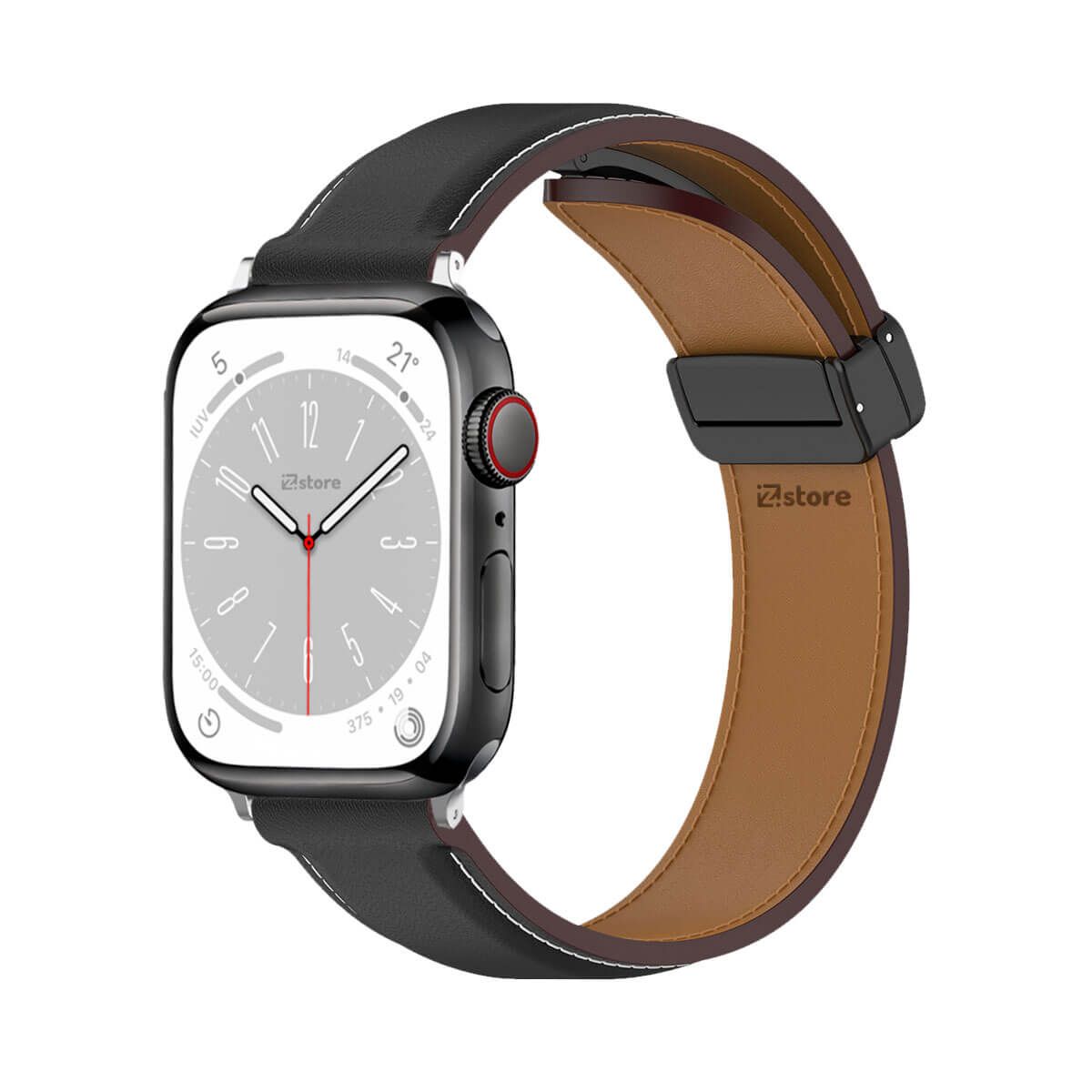GENERICO - Correa De Cuero Para Apple Watch 42-44-45-49mm Negro Silver
