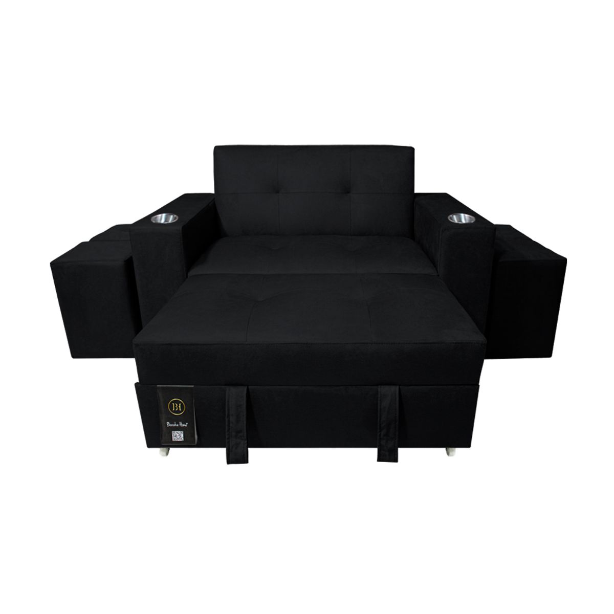 BARAKA HOME - Sofá Cama Madison 2 Plz con Portavaso + Puff - Negro