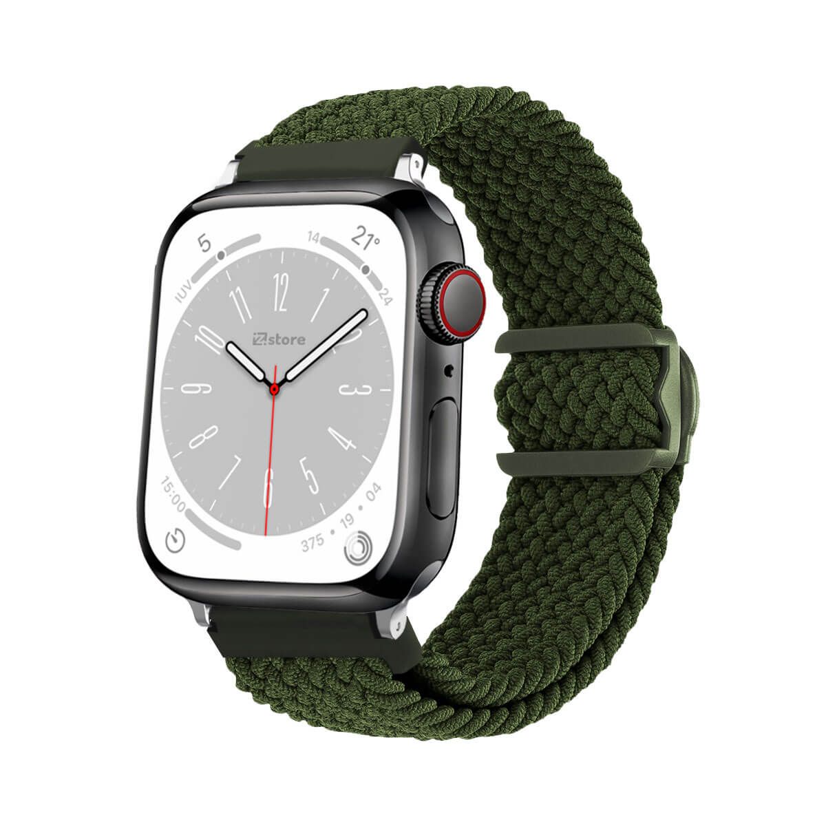 GENERICO - Correas de Nylon Para Apple Watch 38-40-41mm Verde Militar Silver