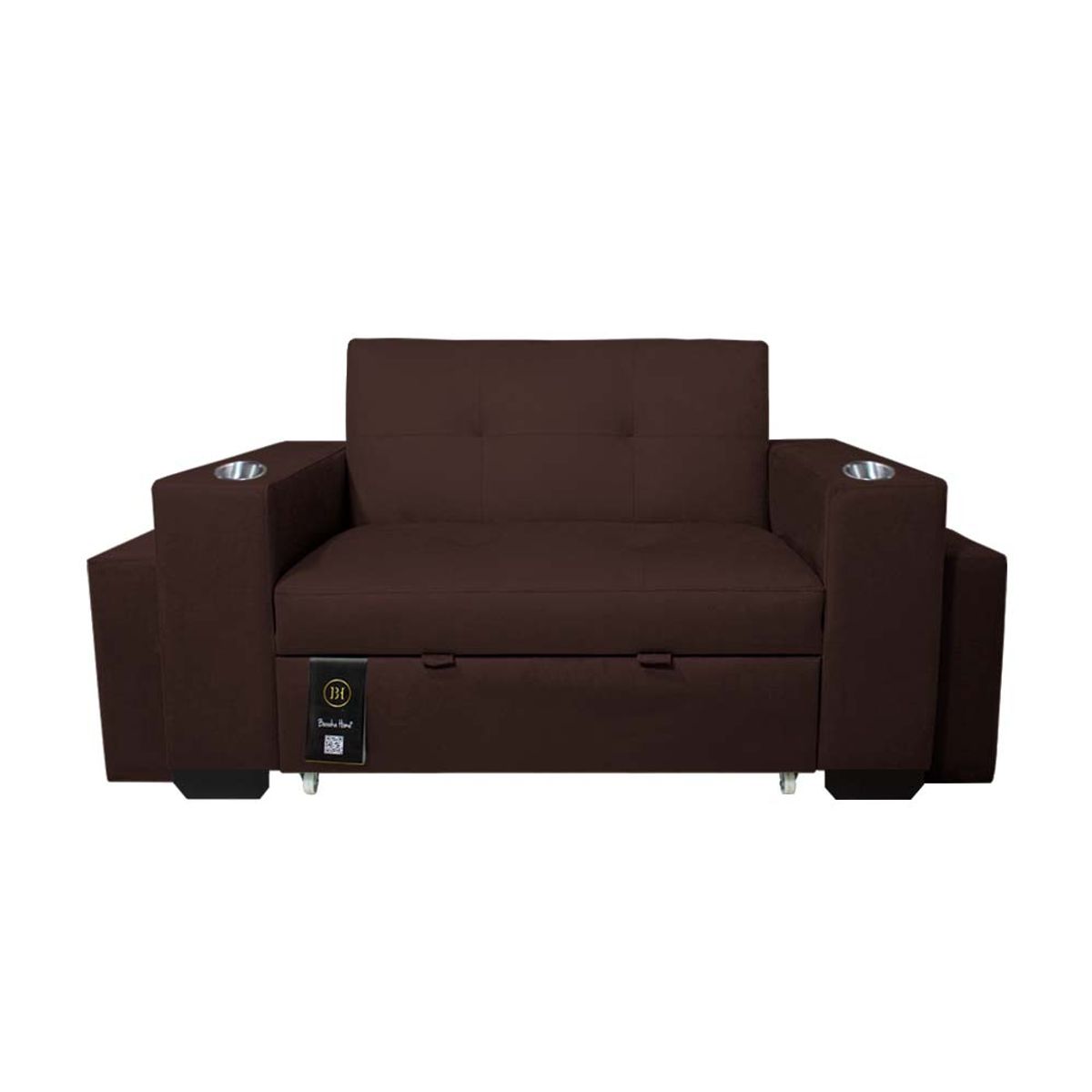 BARAKA HOME - Sofa Cama Madison 2 Plz con Portavaso + Puff - Chocolate