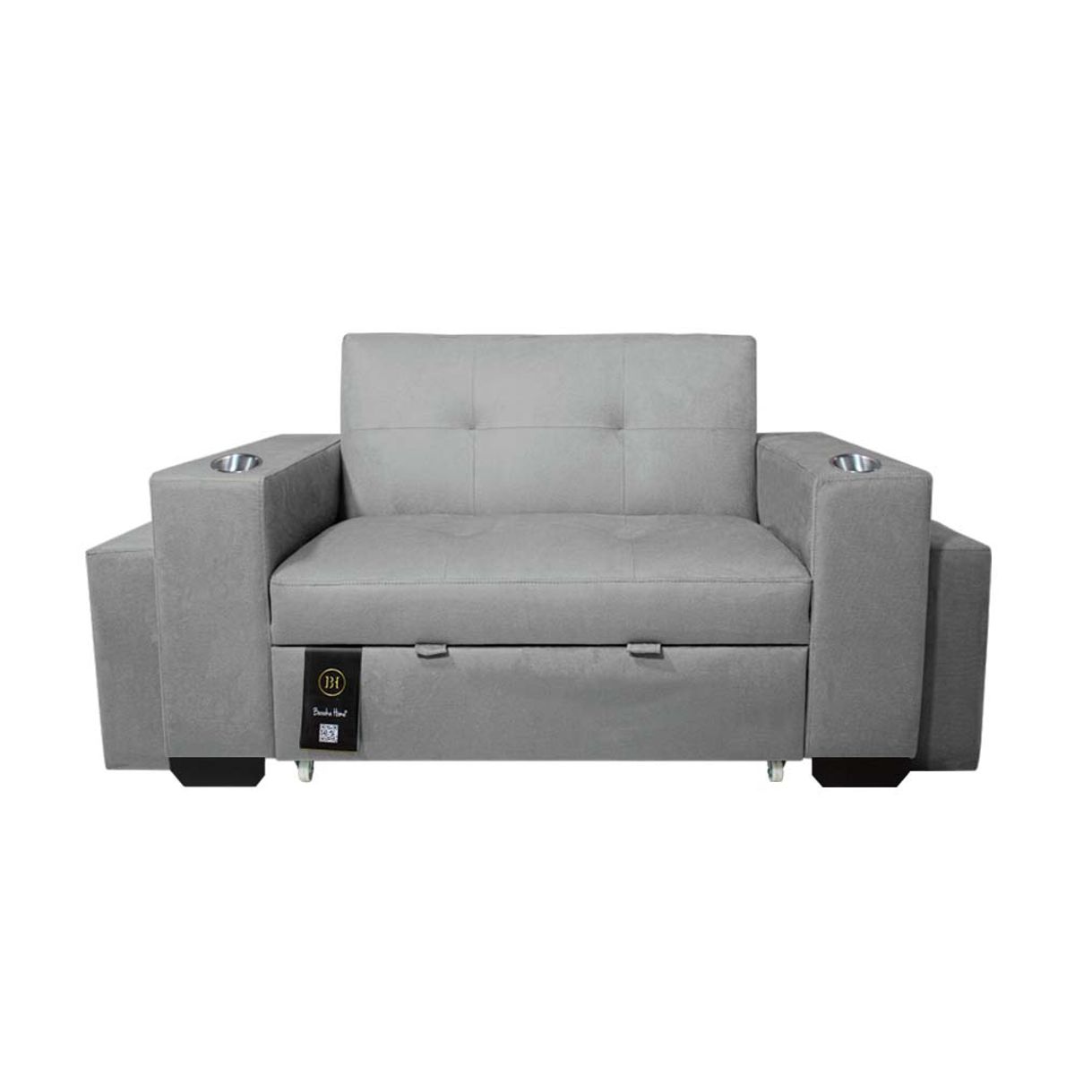 BARAKA HOME - Sofa Cama Madison 2 Plz con Portavaso + Puff - Gris Claro