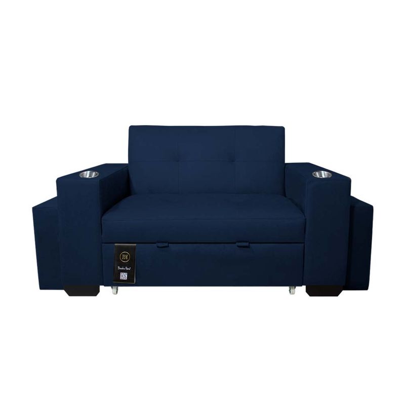BARAKA HOME - Sofá Cama Madison 2 Plz con Portavaso + Puff - Azul Marino