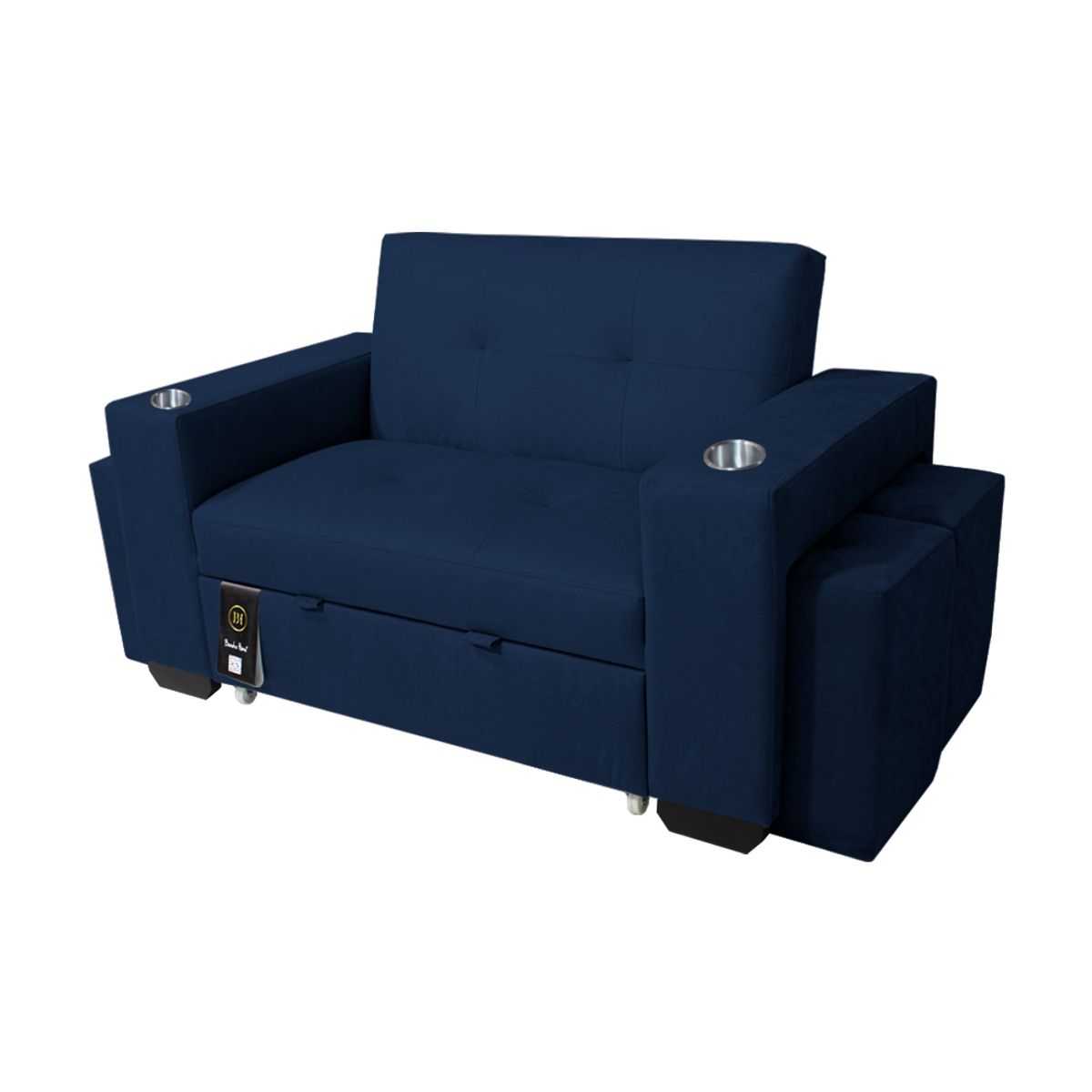 BARAKA HOME - Sofá Cama Madison 2 Plz con Portavaso + Puff - Azul Marino