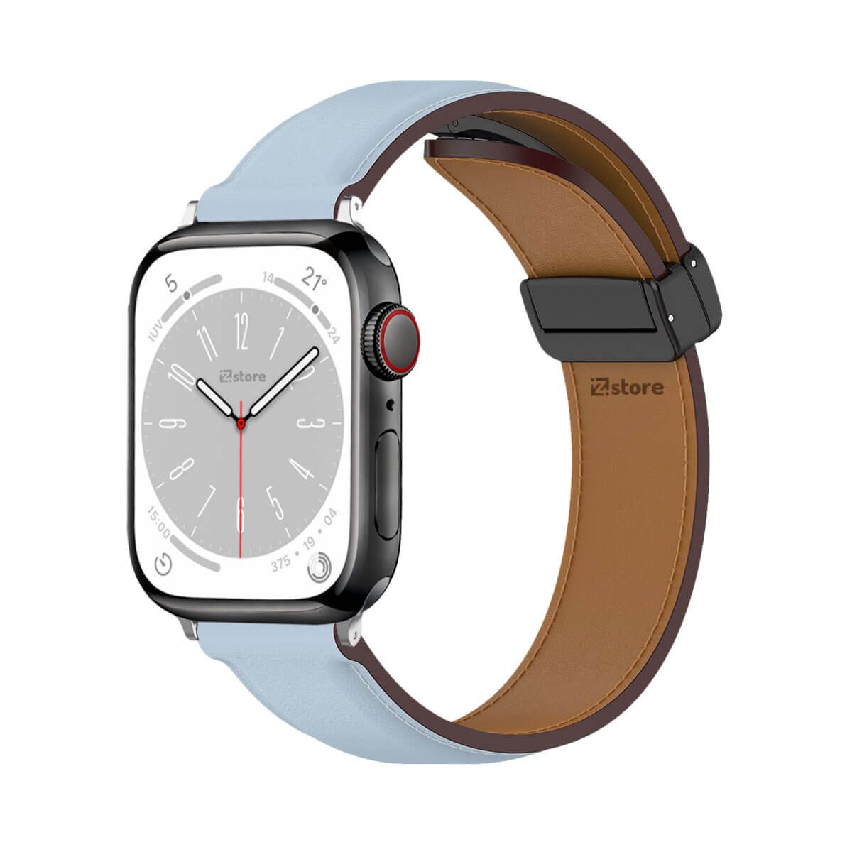 GENERICO - Correa De Cuero Para Apple Watch 42-44-45-49mm Celeste Silver