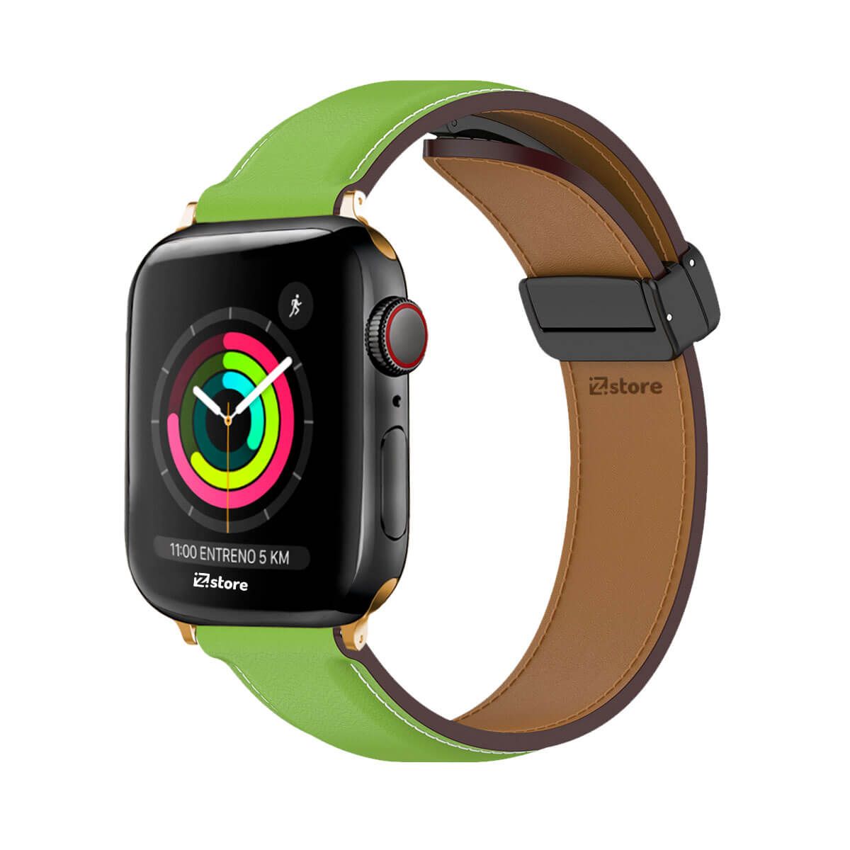 GENERICO - Correa De Cuero Para Apple Watch 38-40-41mm Verde Gold