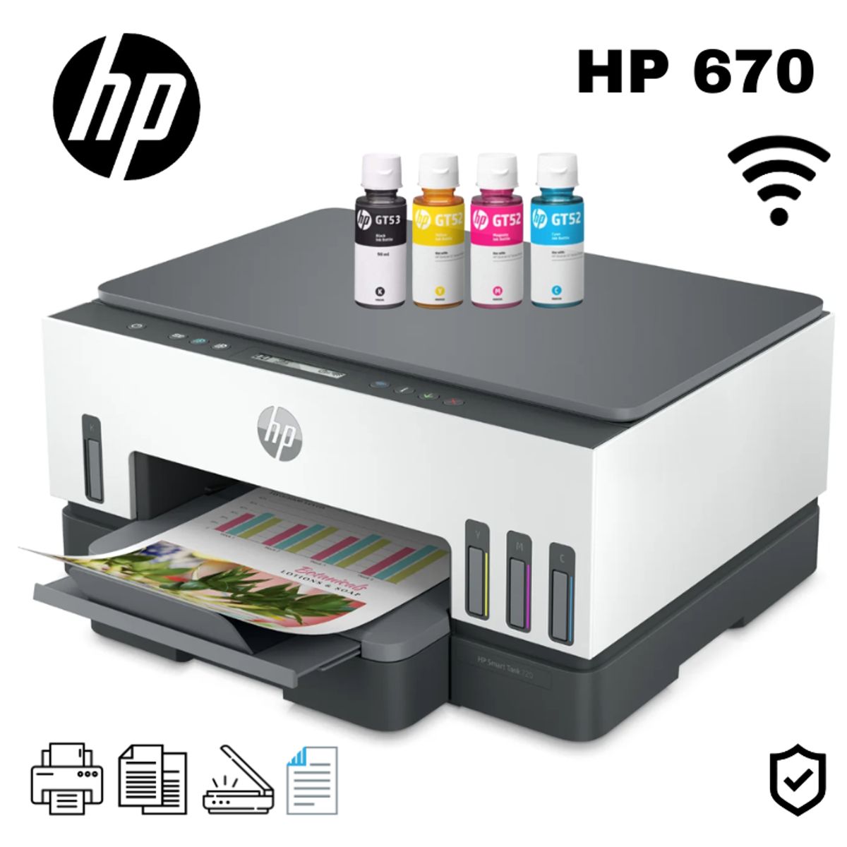 HP - Impresora Multifuncional HP Smart Tank 670 Wifi Duplex