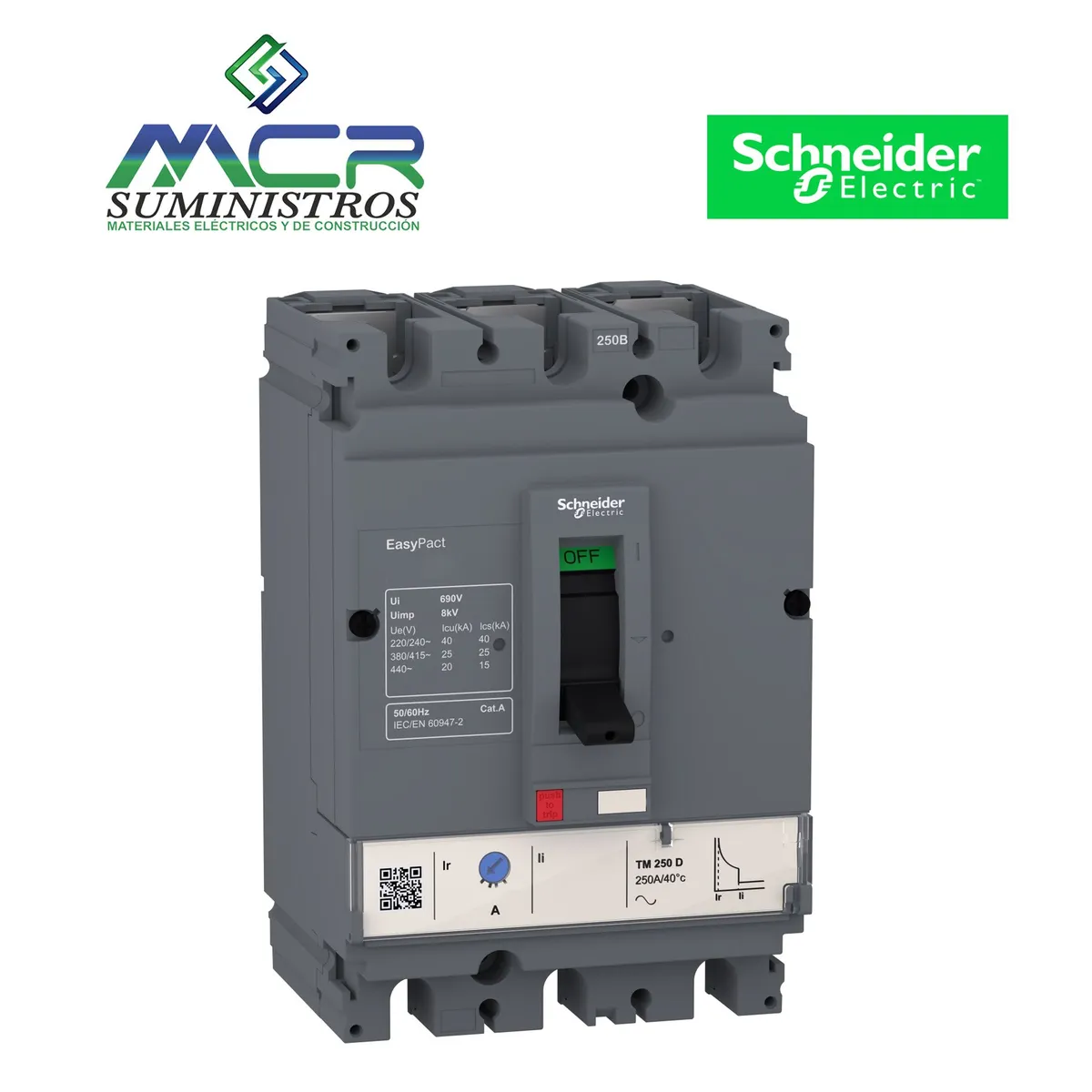 SCHNEIDER ELECTRIC - INTERRUPTOR REGULABLE TRIFASICO 56 A 80 AMPERIOS 40KA 240V Schneider