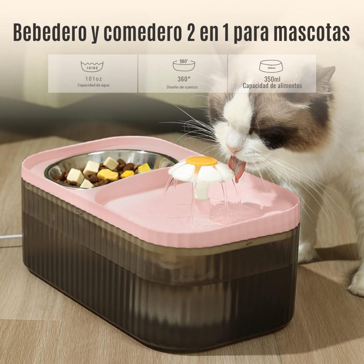 GENERICO - Plato + Bebedero de Agua para Gato 3 L Capacidad AJ - Rosado