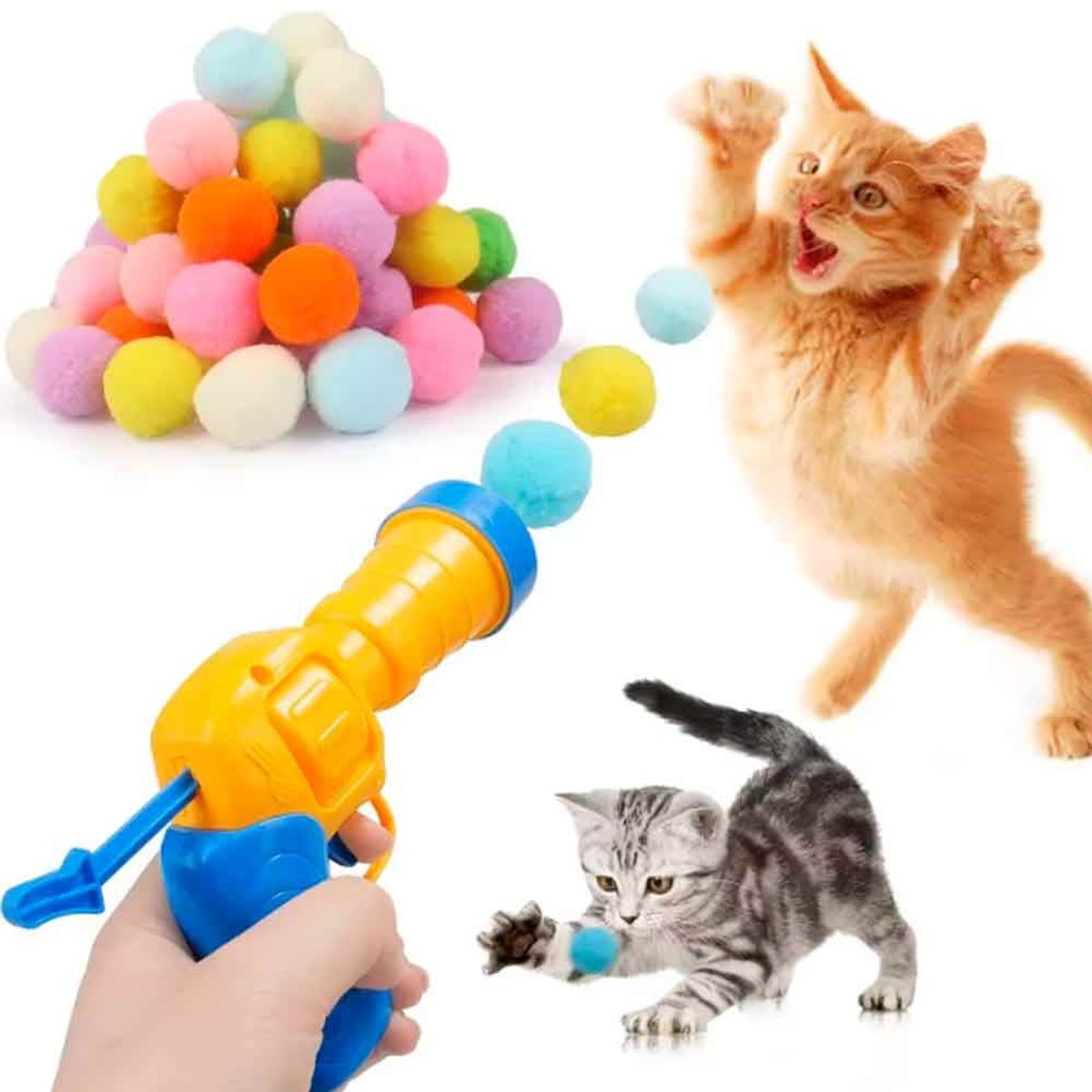VARIOS - Juguete para Gatos Pistola con Pelotas de Felpa 50und