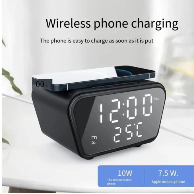 GENERICO - Reloj Despertador con Cargador Inalámbrico 3 en 1 Temperatura